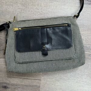 Fossil Kinely Crossbody Bag Leather and Textile Checkered Black & White